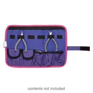 Pouch, canvas / elastic / VELCRO®, pink / purple / black, 14x9-1/2 inches with hook and loop closure with wraparound strap. Sold individually.