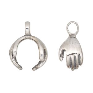 Charm, antiqued sterling silver, 17mm hands for 14-16mm bead. Sold individually.