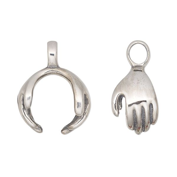 Charm, antiqued sterling silver, 17mm hands for 14-16mm bead. Sold individually. image number 0