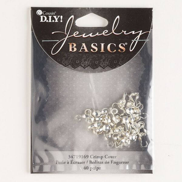 Bead tip, silver-finished steel, 8x3.5mm bottom clamp-on with open loop. Sold per pkg of 40. image number 0