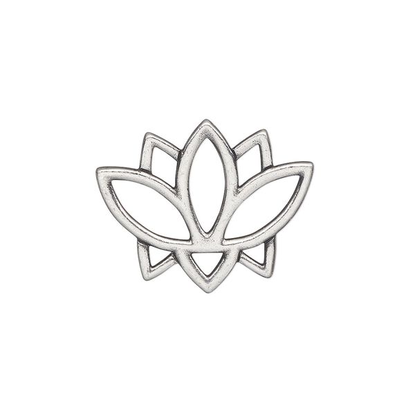Link, TierraCast®, pewter (tin-based alloy), 23x19mm double-sided open lotus with renewal theme. Sold per pkg of 20. image number 0