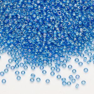 Seed bead, Miyuki, glass, pkg/250g, #11 rocaille, translucent rainbow light blue (RR-261).