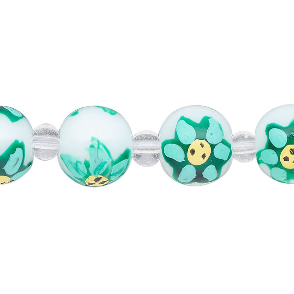 Bead, glass 1pkg8, multicolored, 12mm hand-painted round. image number 0