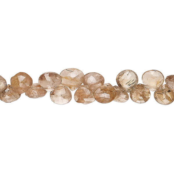 Bead, andalusite (natural), light, 5x4mm--7mm hand-cut top-drilled faceted puffed teardrop, B grade, Mohs hardness 7 to 7-1/2. Sold per 7-inch strand, approximately 65 beads. image number 0