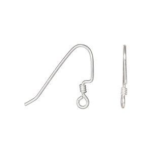 Ear wire, sterling silver, 17mm perfect balance angular fishhook with 2mm coil and open loop, 20 gauge. Sold per 25 pairs (50 ear wires).