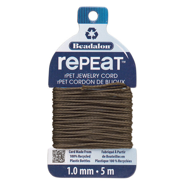 Cord, Beadalon® RePEaT™, recycled polyethylene, Earth, 1mm, 100-pound test. Sold per 5-meter card. image number 0