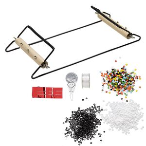 Loom, rubber tree wood / steel / glass, multicolored, 14-1/2 x 6 inches with 6 x 8-1/2 inch looming length. Sold per 9-piece set.