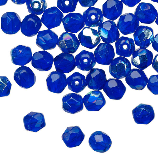 Bead, Czech fire-polished glass, translucent light cobalt AB, 6mm faceted round. Sold per pkg of 1,200 (1 mass). image number 0