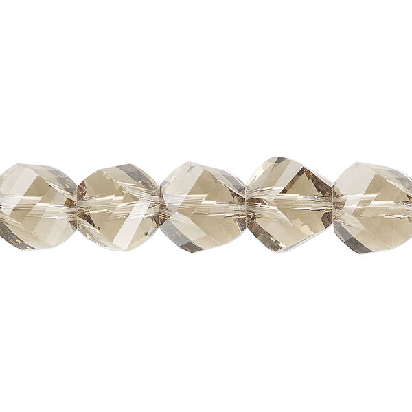Bead, glass, translucent black diamond, 9-10mm faceted helix. Sold per 7-inch strand, approximately 15 beads. image number 0