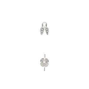 Bead cap, silver-finished brass, 4.5x4mm 4-prong bell, fits 4-5mm bead. Sold per pkg of 100.