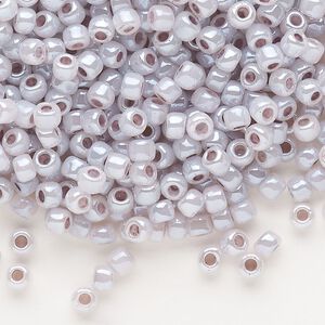 Seed bead, Dyna-Mites™, glass, opaque ceylon pastel grey lilac, #6 round. Sold per 1/2 kilogram pkg.