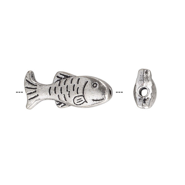 Bead, antique silver-plated "pewter" (zinc-based alloy), 23x10mm fish. Sold per pkg of 10. image number 0
