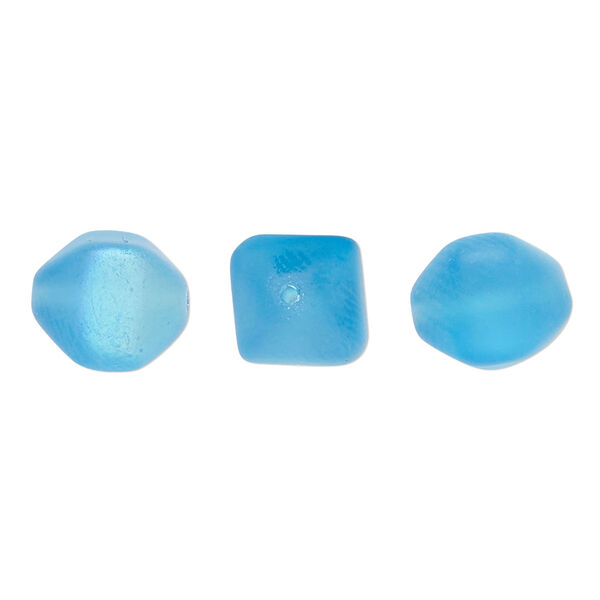 Bead, Czech pressed glass, blue frost AB, 12mm 4-sided oval. Sold per 15" to 16" strand. image number 0