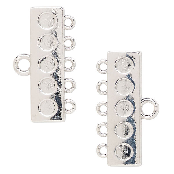 End bar "pewter" zinc-based alloy 2pk 32x9mm 5-strand rectangle, silver finish image number 0