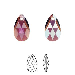 Drop 2pk amethyst shimmer, Crystal Passions® 16x9mm pendant pear 6106