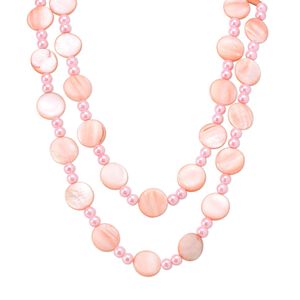 Necklace, glass pearl and mother-of-pearl shell (dyed), pink, 20mm flat round and 8mm round, 44-inch continuous loop. Sold individually.