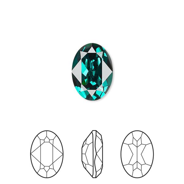 Fancy stone 12pk emerald foil back, Crystal Passions® 14x10mm oval 4120 image number 0
