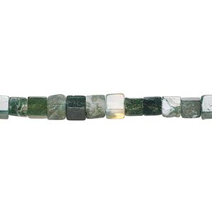 Moss agate 1pkg1, cube bead natural 15.5-16 inch 4mm