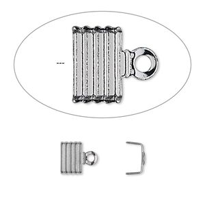 Cord end, fold-over, gunmetal-plated brass, 6.5x4.5mm corrugated U-shape, 6mm inside diameter. Sold per pkg of 100.