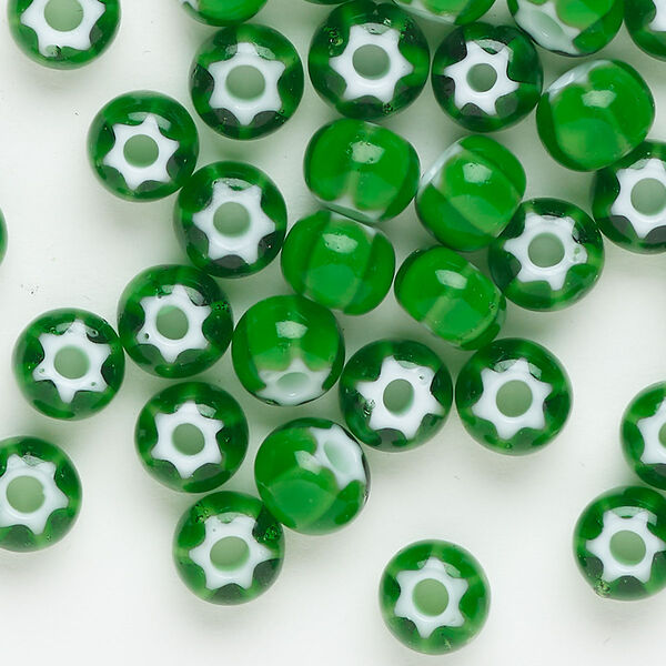 Seed bead, Preciosa Ornela Czech glass, pkg/20g, #32 cornelian star rocaille, opaque green and white, (55712). image number 0