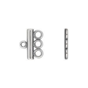 End bar, JBB Findings, antique silver-plated pewter (tin-based alloy), 15.5x3.5mm single-sided bar with 3 bottom loops. Sold per pkg of 2.