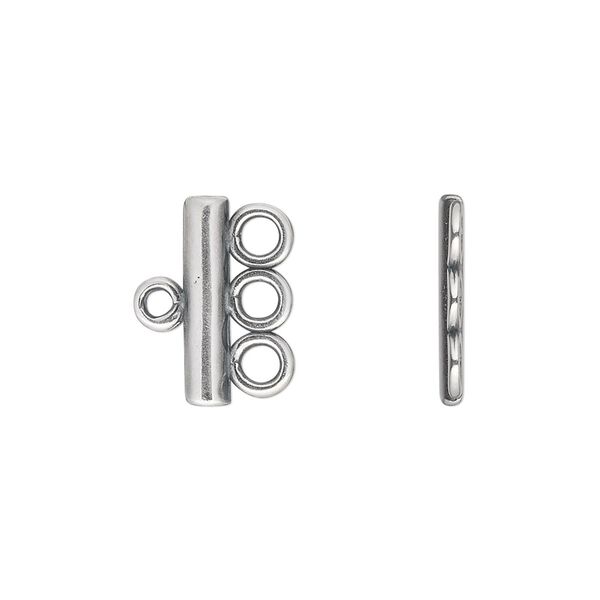 End bar, JBB Findings, antique silver-plated pewter (tin-based alloy), 15.5x3.5mm single-sided bar with 3 bottom loops. Sold per pkg of 2. image number 0