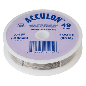 Beading wire, Acculon®, nylon-coated stainless steel, clear, 49 strand, 0.015-inch diameter. Sold per 100-foot spool.