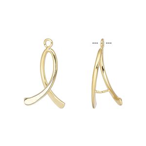 Bail, ice-pick, gold-plated brass, 19x12mm double-sided oval, 11mm grip length. Sold per pkg of 2.