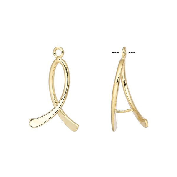 Bail, ice-pick, gold-plated brass, 19x12mm double-sided oval, 11mm grip length. Sold per pkg of 2. image number 0