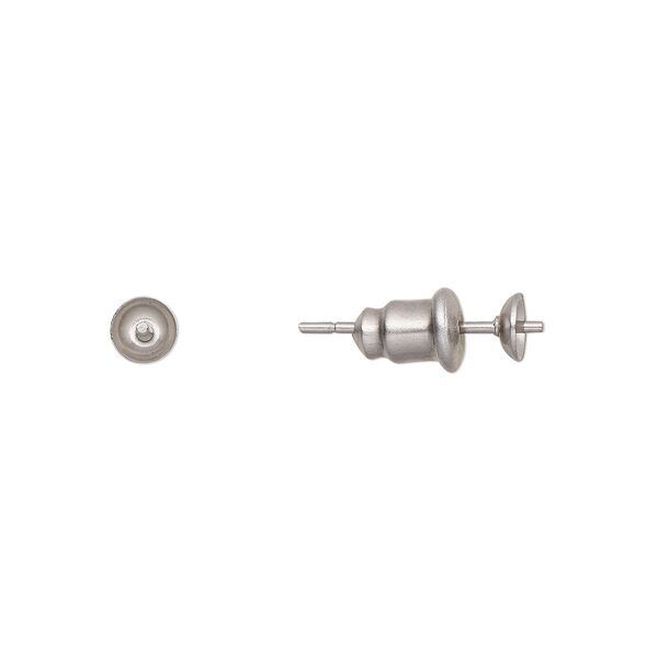 Earstud 1pkg20, 4mm cup / 1.5mm peg / 6-8mm round half-drilled setting / earnuts, stainless steel / rubber 10 pair image number 0