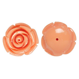 Bead, resin, light salmon pink, 19x19mm half-drilled rose. Sold per pkg of 2.