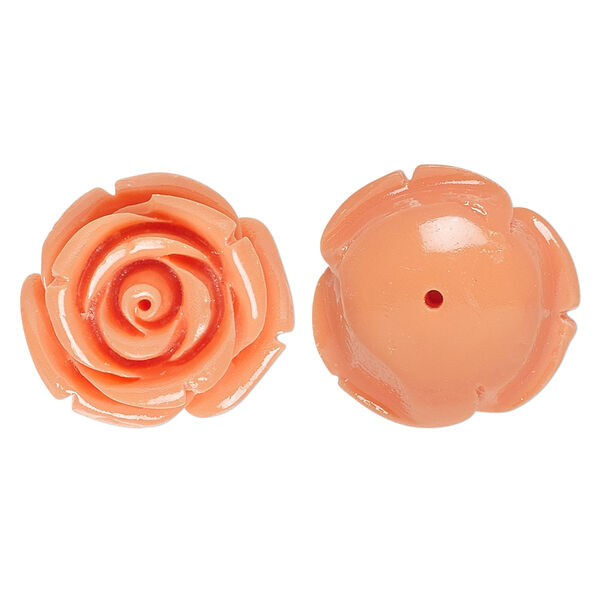 Bead, resin, light salmon pink, 19x19mm half-drilled rose. Sold per pkg of 2. image number 0