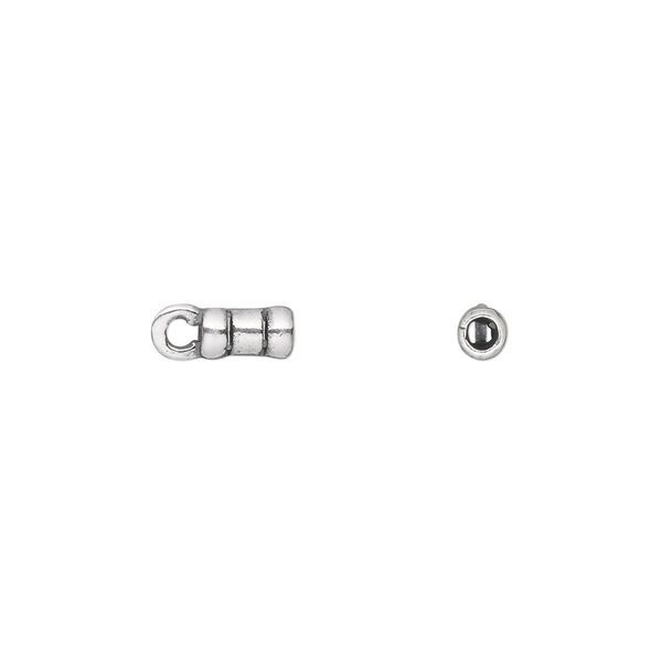 Crimp end, JBB Findings, antique silver-plated pewter (tin-based alloy), 6x3mm tube with loop, 1.75mm inside diameter. Sold per pkg of 4. image number 0