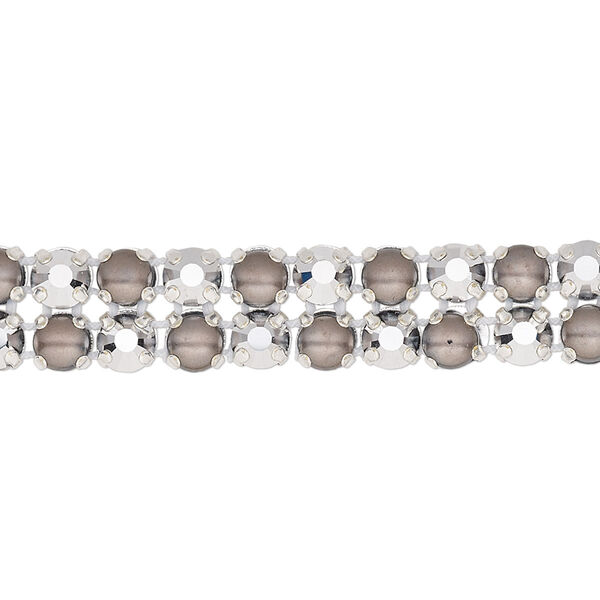 Banding 1pk Labrador silver plate opaque and transparent dark grey and crystal, Preciosa Rose Viva 12® Czech 10mm wide 4.5mm round 7.75 inch image number 0