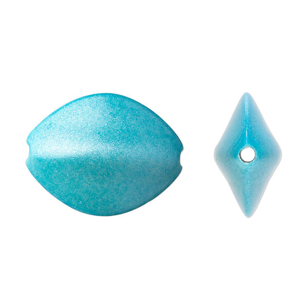 Bead, acrylic, pearlized turquoise blue, 23x18mm ridged oval. Sold per pkg of 60. image number 0
