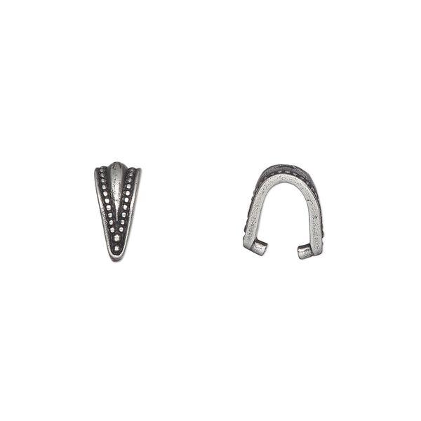 Bail, TierraCast®, ice-pick, pewter (tin-based alloy), 10x5mm with beaded border, 7 mm grip length. Sold per pkg of 20. image number 0