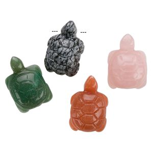 Multi-gemstone 1pkg4, hand-cut turtle focal natural mix 28x17mm-32x20mm