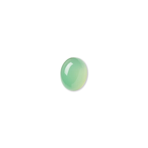 Cabochon, green chalcedony (dyed), light to medium, 10x8mm calibrated oval, B grade, Mohs hardness 6-1/2 to 7. Sold per pkg of 2. image number 0