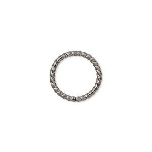 Jump ring, gunmetal-plated brass, 15mm twisted round, 11.8mm inside diameter, 14 gauge. Sold per pkg of 100.