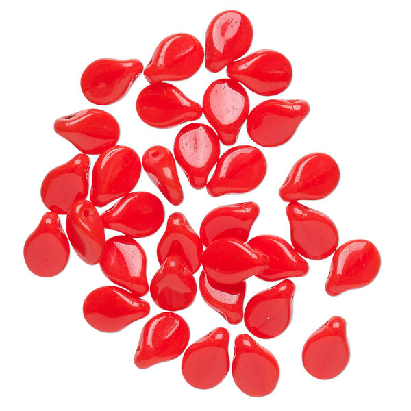 Bead, Preciosa Pip™, Czech pressed glass, opaque orange-red, 7x5mm top-drilled pip. Sold per pkg of 30. image number 0