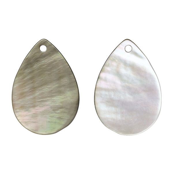 Drop, black lip shell (natural), 25x18mm flat teardrop, Mohs hardness 3-1/2. Sold per pkg of 2. image number 0