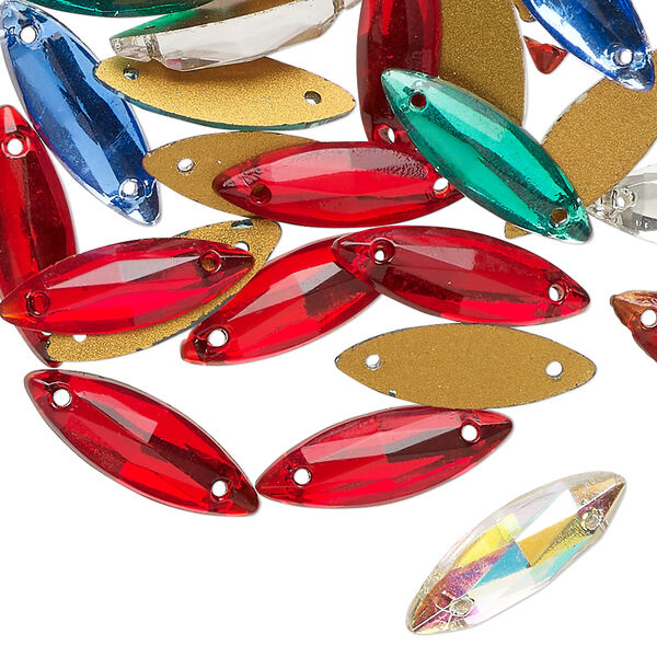 Sew-on mix 40pk mixed colors foil back, vintage Preciosa Czech crystal 18x6mm marquise image number 0