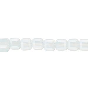 Bead 1pk 18 facets transparent clear frosted, Celestial Crystal® 6mm cube 15.5-16 inch