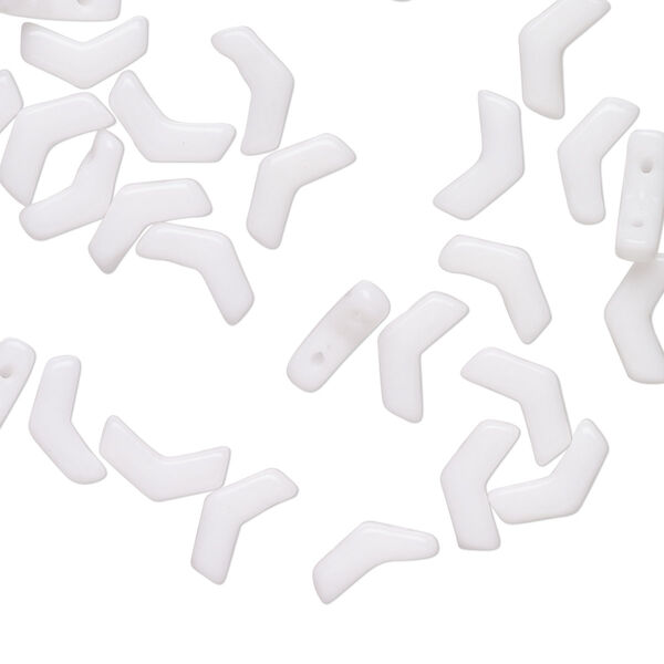 Bead, Preciosa, Czech pressed glass, opaque white, 8.5x4.5mm double-drilled chevron. Sold per pkg of 30. image number 0