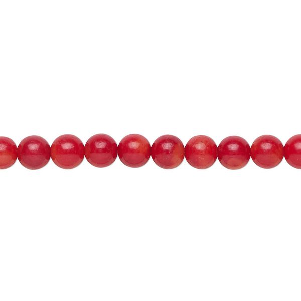 Bead, bamboo coral (dyed), red, 5.5-6mm hand-cut round, B grade, Mohs hardness 3-1/2 to 4. Sold per 15-1/2" to 16" strand. image number 0
