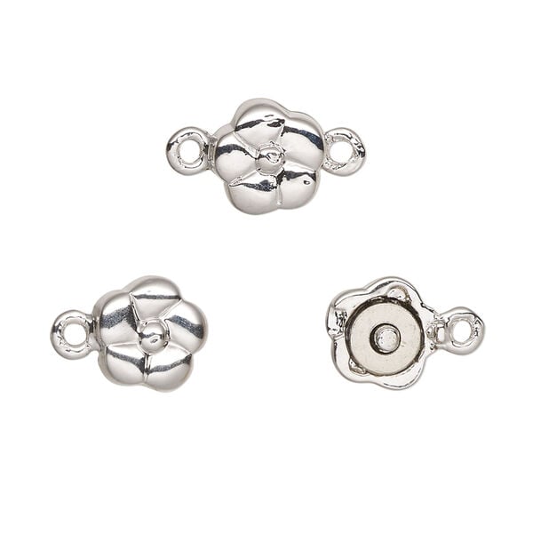 Clasp magnetic 1pkg1 rhodium-plated pewter (tin alloy), 9mm flower, 1-strand image number 0