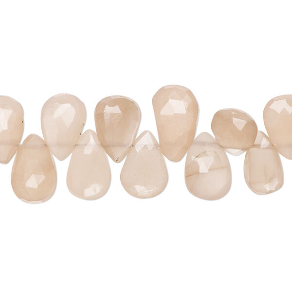 Peach moonstone 1pkg1, hand-cut top-drilled faceted puffed teardrop bead natural B+ grade, 8 inch 8x6mm-12x8mm image number 0