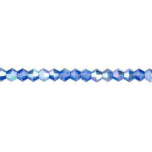 Bead 1pk transparent medium blue AB, Celestial Crystal® 4mm bicone 15.5-16 inch