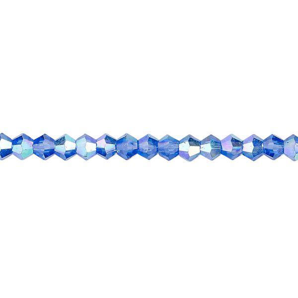 Bead 1pk transparent medium blue AB, Celestial Crystal® 4mm bicone 15.5-16 inch image number 0