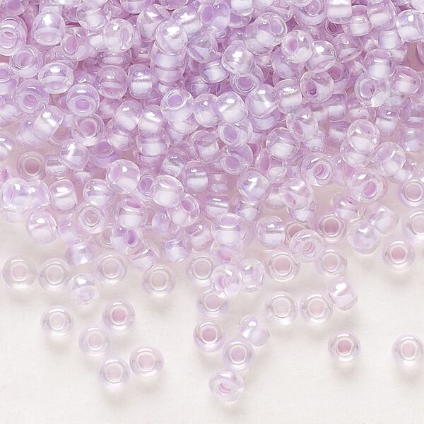 Seed bead, Preciosa Ornela Czech glass, pkg/50g, #8 rocaille, translucent color-lined luster pastel violet, (382PV). image number 0